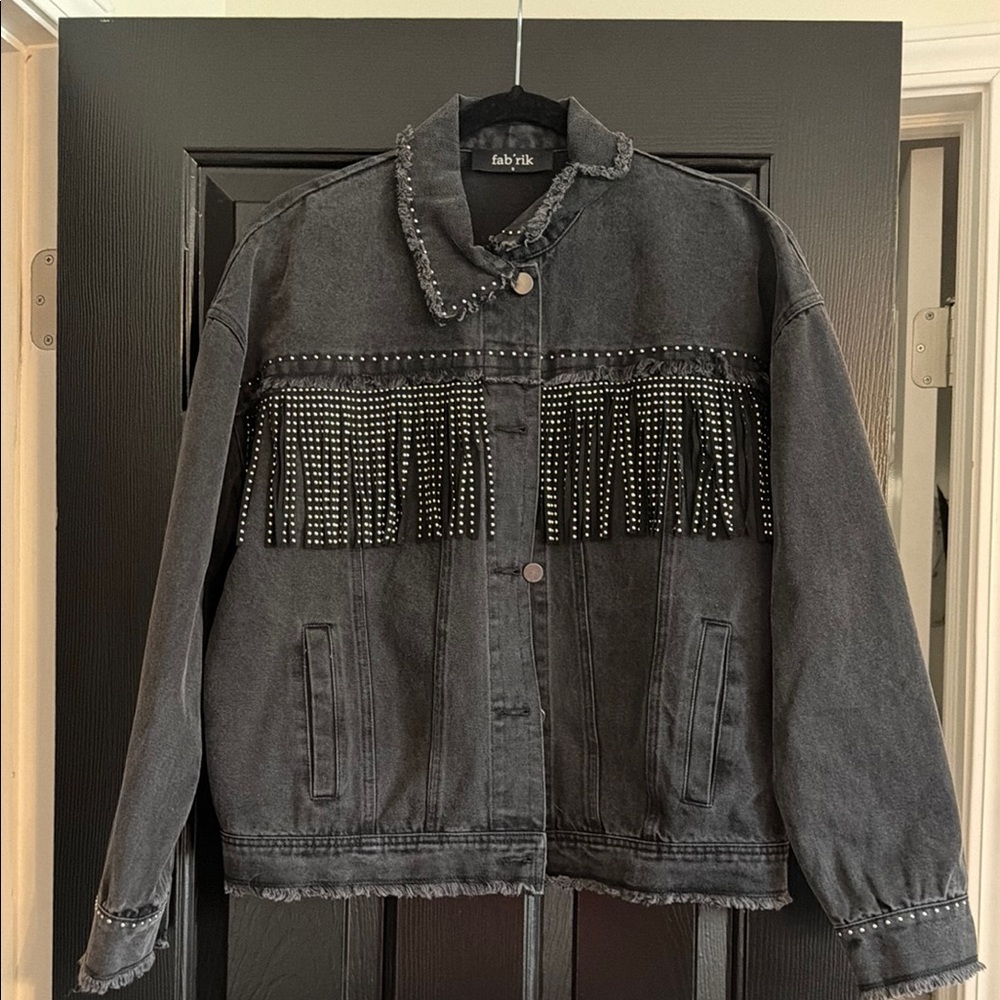 Fabrik Black Studded Fringe Denim Jacket